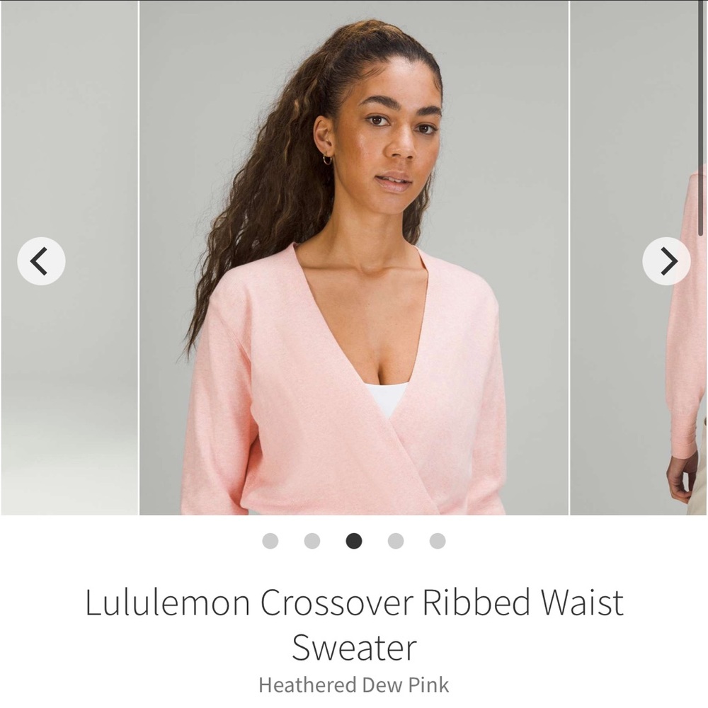 lululemon Heathered Dew Pink Ribbed Waist crossover V-Neck NWT Sweater Size 10
